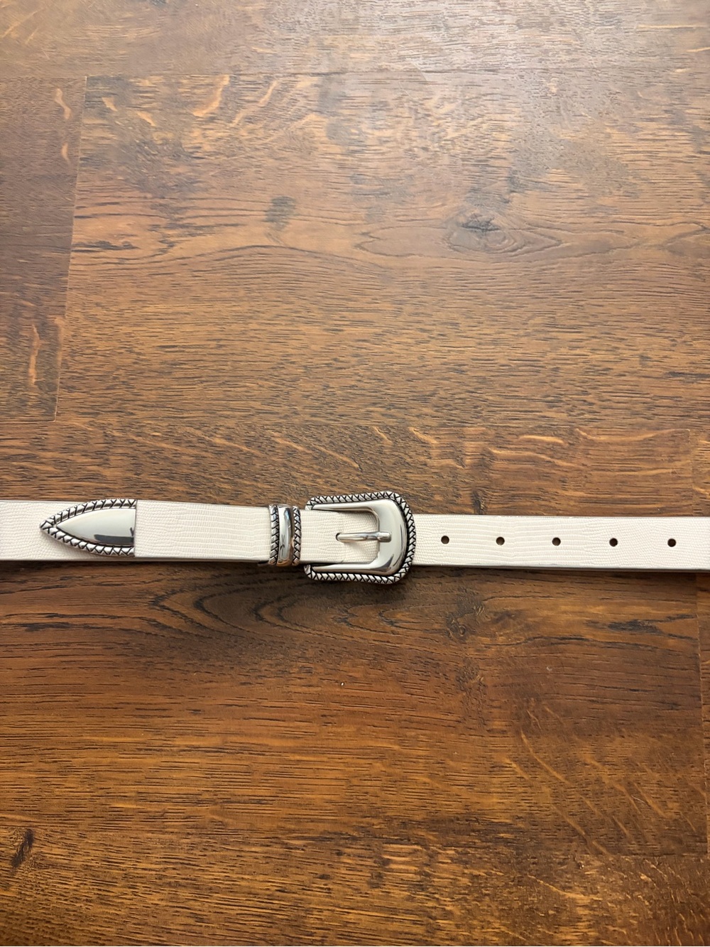 BKE White Leather Belt with Silver Western Buckle